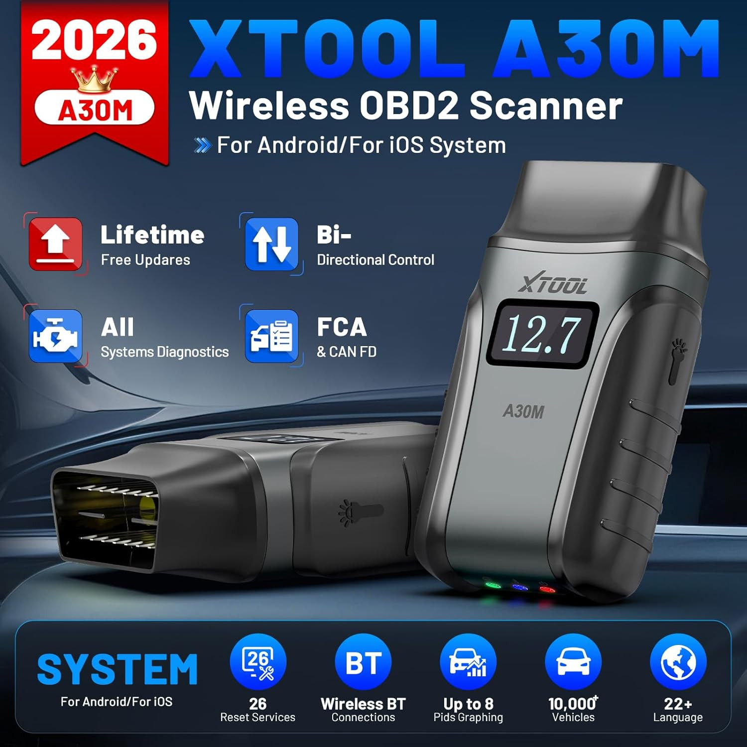 XTOOL A30M V2.0 Bluetooth Bidirectional Diagnostic Tool OBD2 Scanner 26+ Service