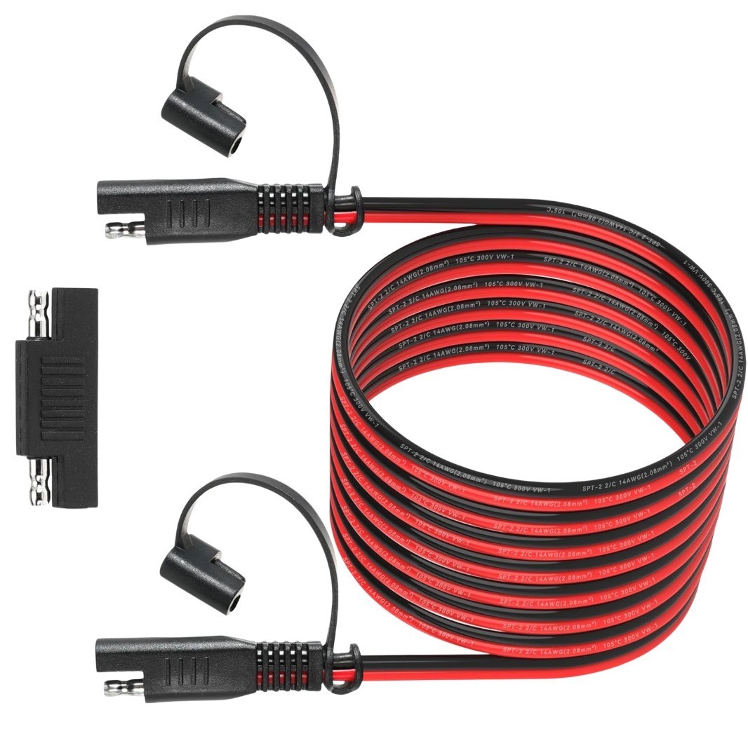 12FT 14AWG SAE Extension Cable with Polarity Reverse Adapter for Solar Panel RV