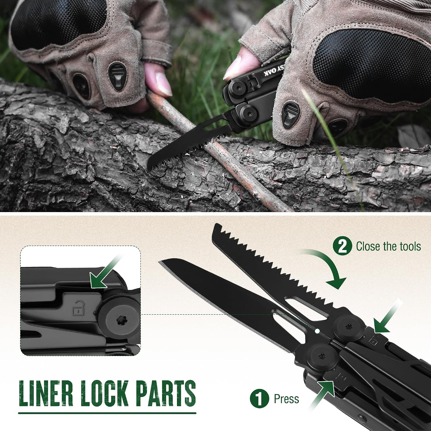 MOSSY OAK 27-In-1 Cnc-Machined Multitool Pliers Self-Locking | Includes Knife, F