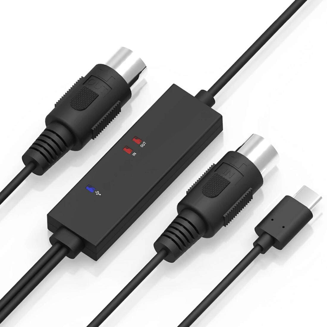 2M MIDI Cable Plug & Play USB-C MIDI Interface 5-Pin DIN 1 In 1 Out Converter