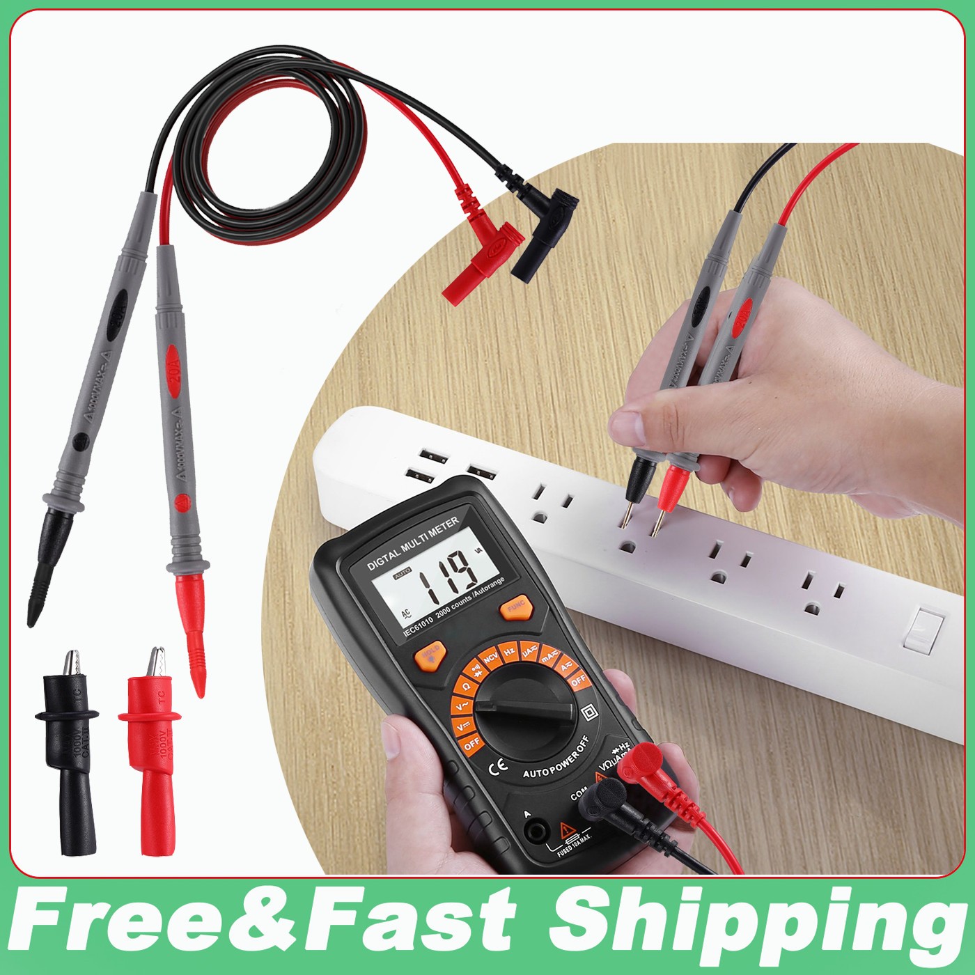 Multimeter Test Leads for Fluke Meter Electrical Alligator Clip Probes 1000V 20A