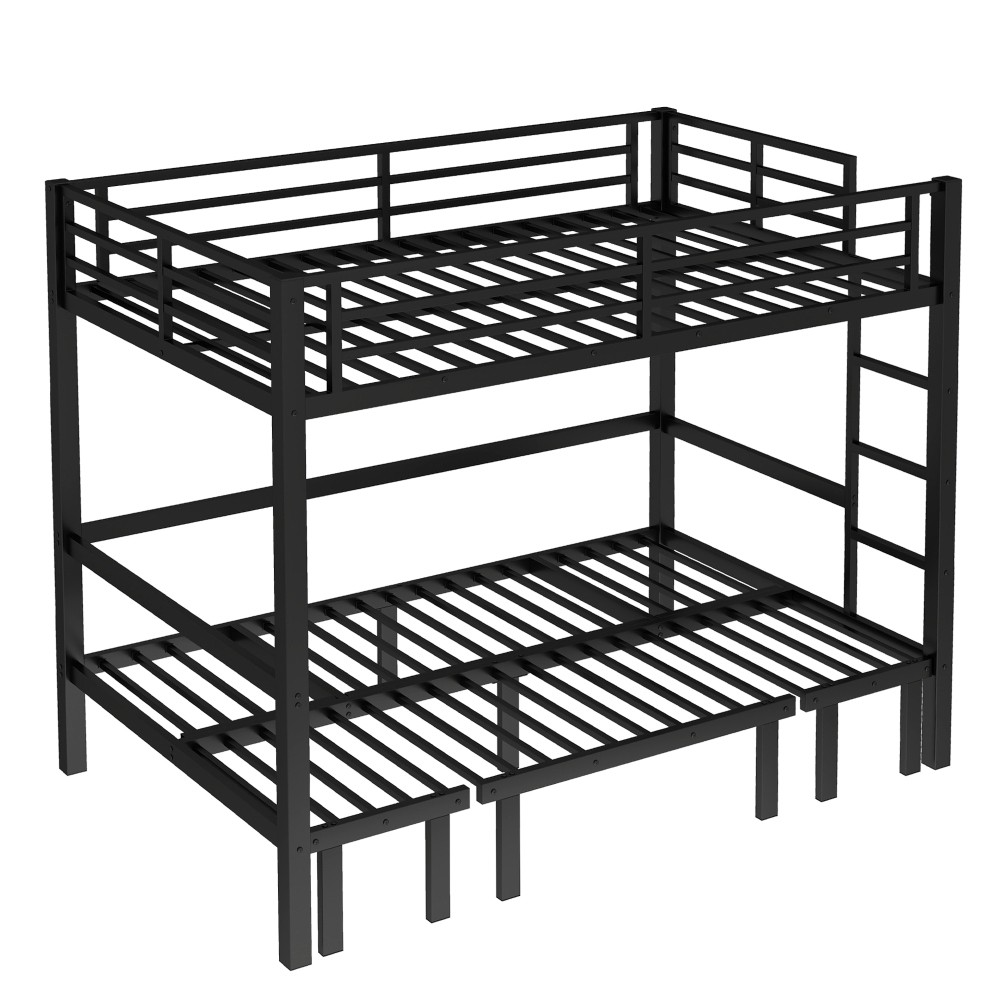 Full over Full Metal Bunk Bed - Pull-Out Lower Bunk (3 Sections) w/Safety Rails