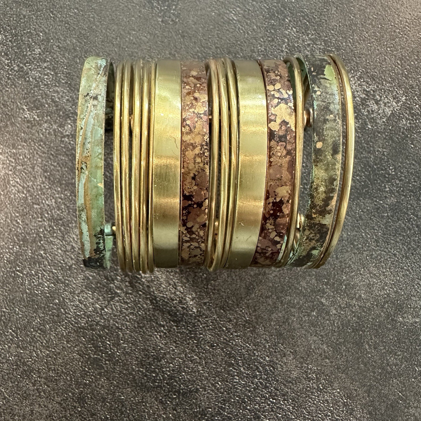 Brass Copper Multicolor Bangle Cuff Bracelet Greenish And Brown