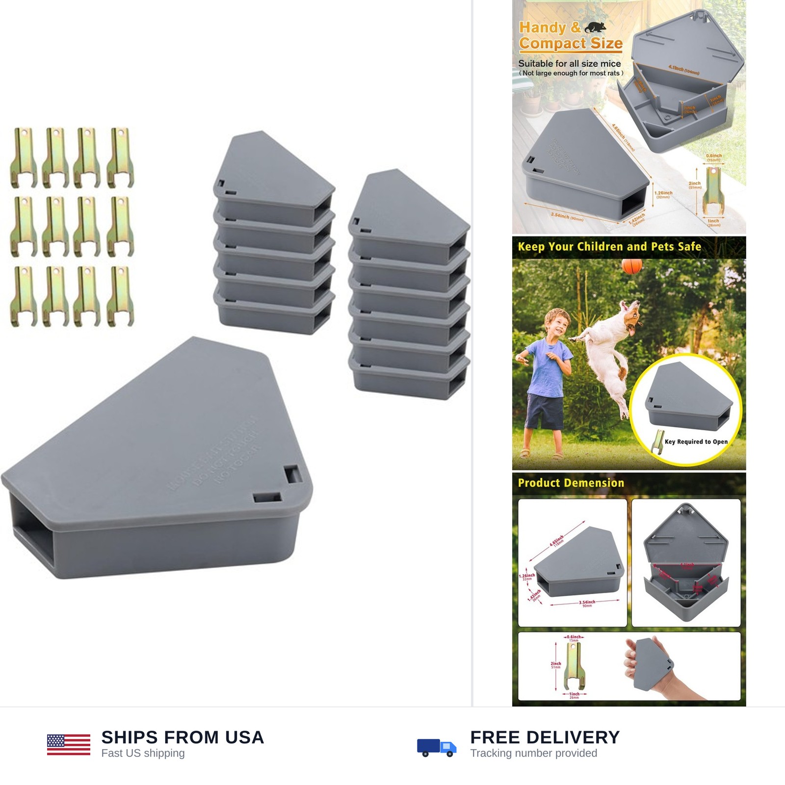 Anblak Mouse Station with Keys Grey 12 Pack, Key Required Mouse Stations, Mic...