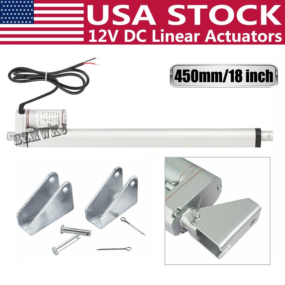 18" DC 12V olt Heavy Duty Linear Actuator & Brackets Stroke 330 Pound Max Lift
