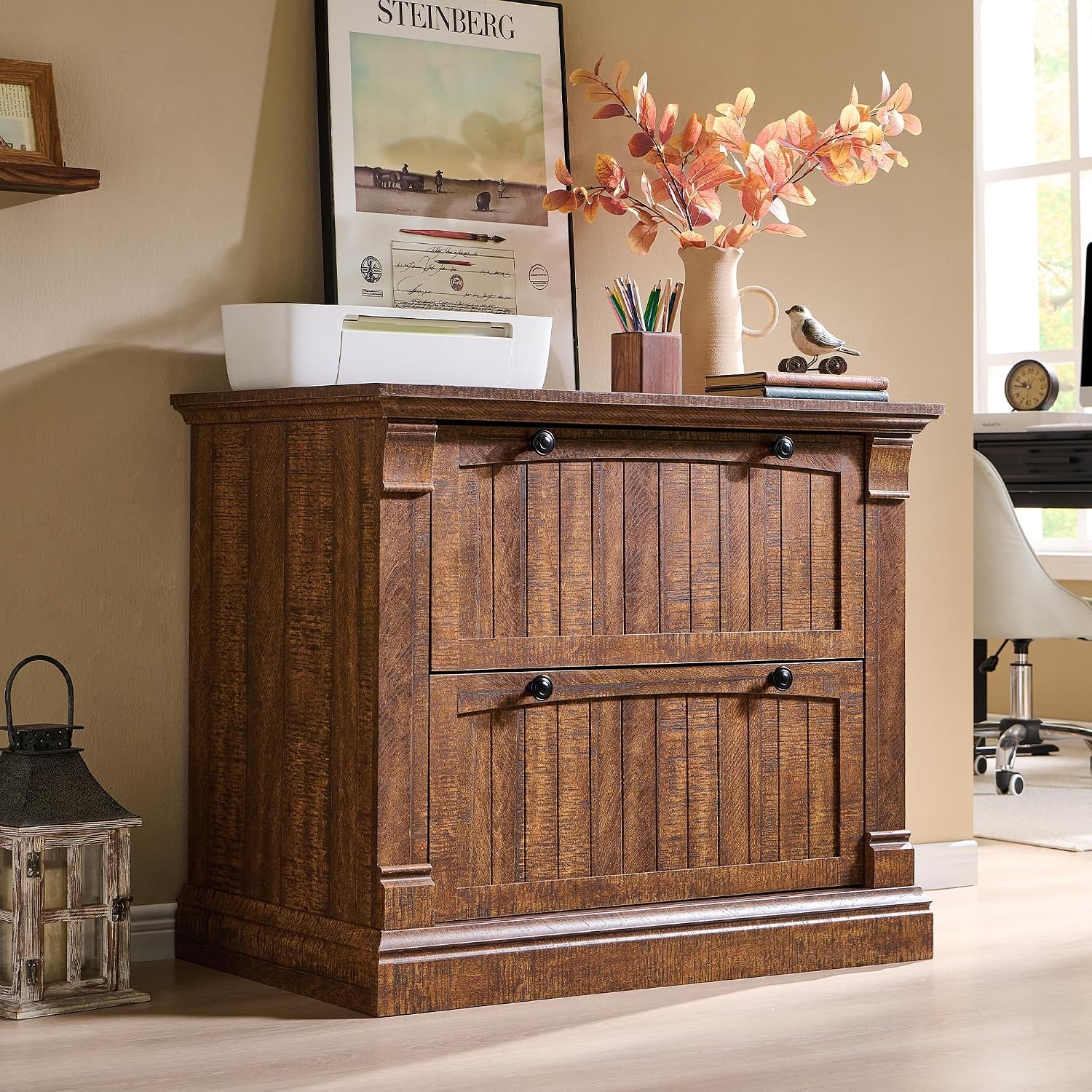 Farmhouse Lateral File Cabinet W/ 2 Drawers Reclaimed Barnwood 35.3" Filing