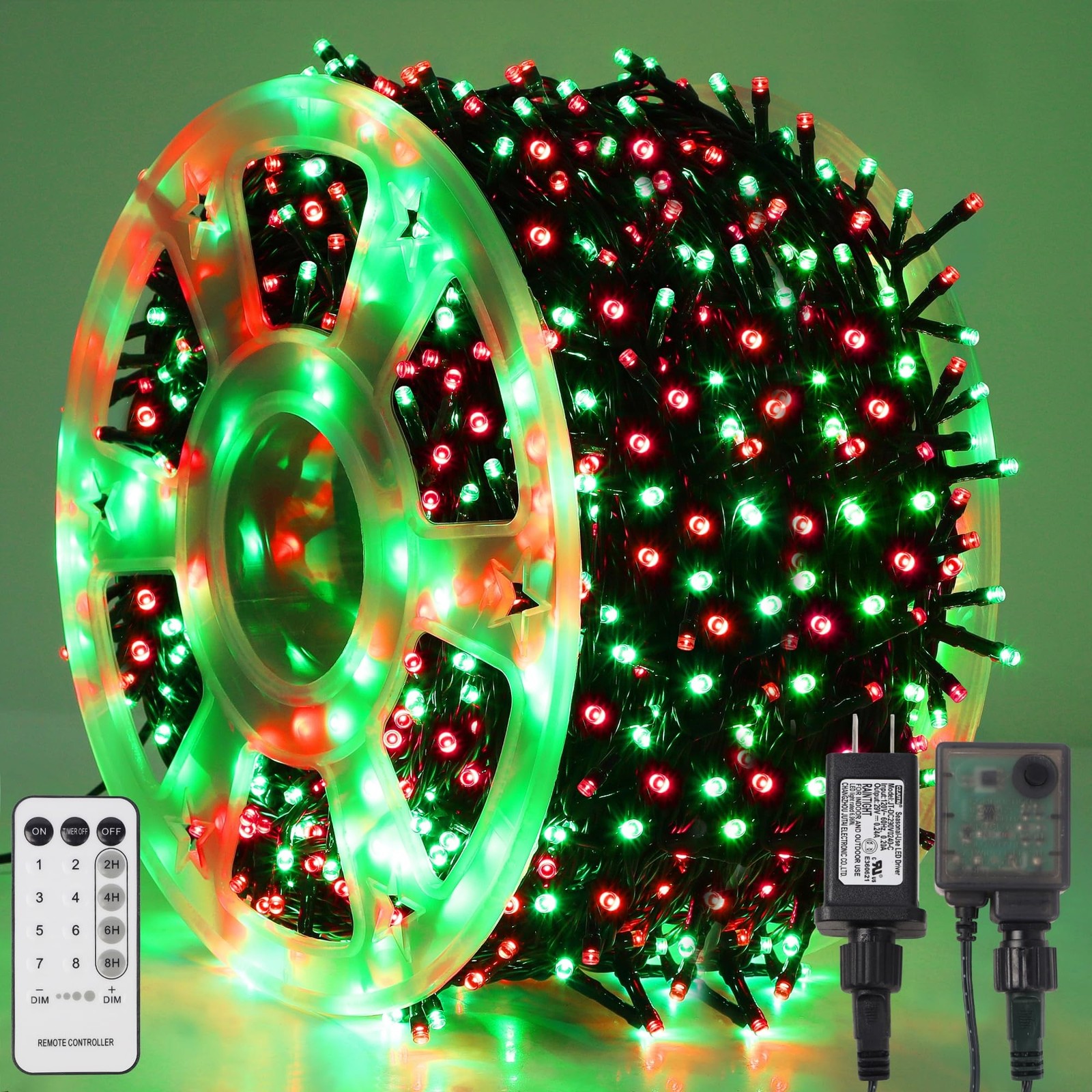 LJLNION 1000LED Christmas Lights, Extra Long 328FT Xmas Green Red &