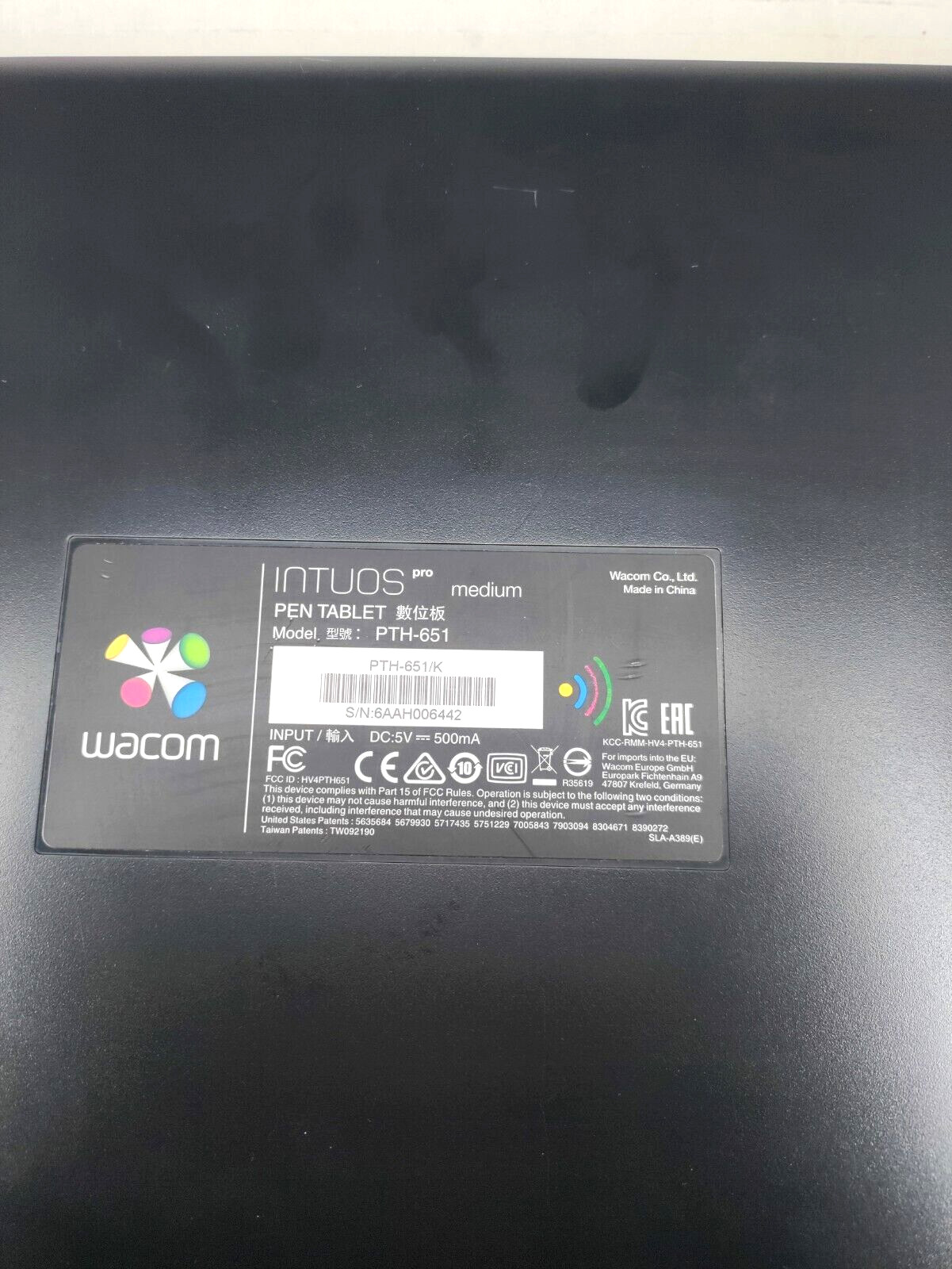 WACOM INTUOS Pro Medium Tablet ONLY Model PTH-651 Tested Working