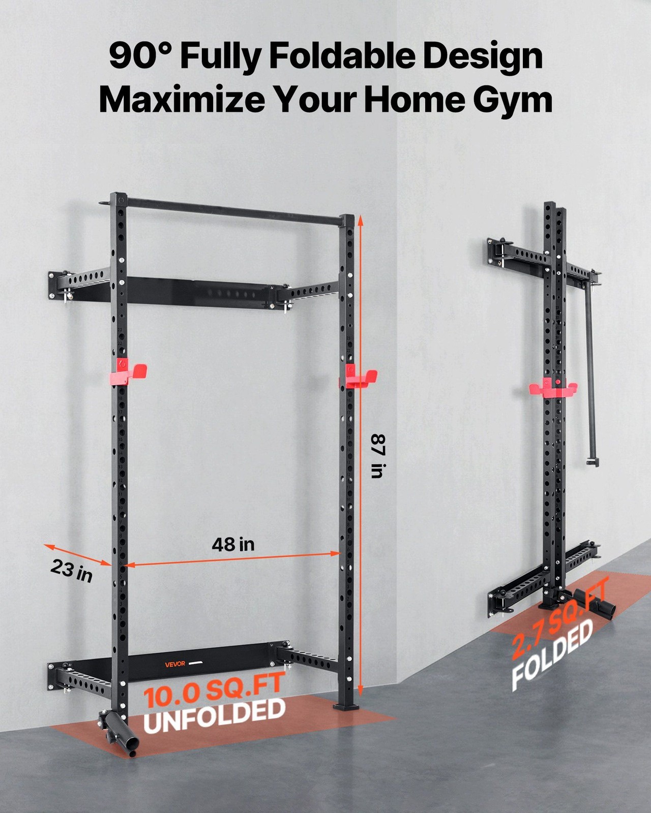 Foldable Squat Rack with Pull-Up Bar: Space-Saving, 1000lb, J-Hooks & Landmine