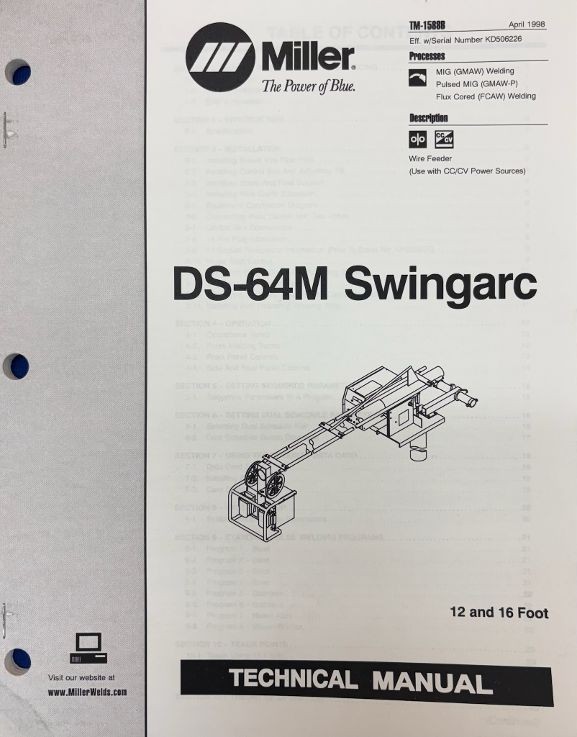 MILLER DS-64M SWINGARC TECHNICAL MANUAL TM-1588A 1998