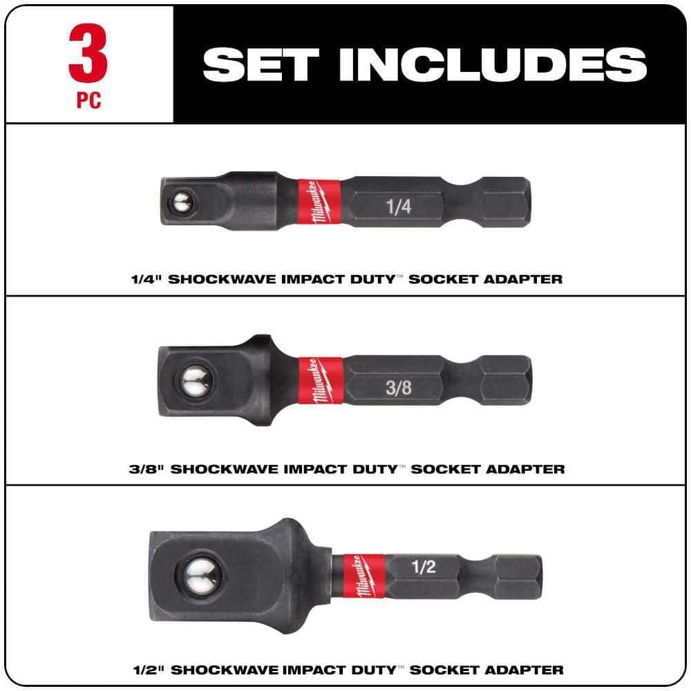 SHOCKWAVE Socket Adapter Set 3PC 1/4 Hex Impact Driver