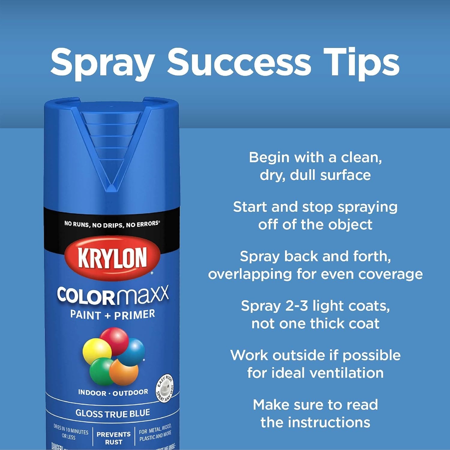 Flat Black COLORmaxx Spray Paint and Primer, 12oz Cans - Quick Drying & Durable