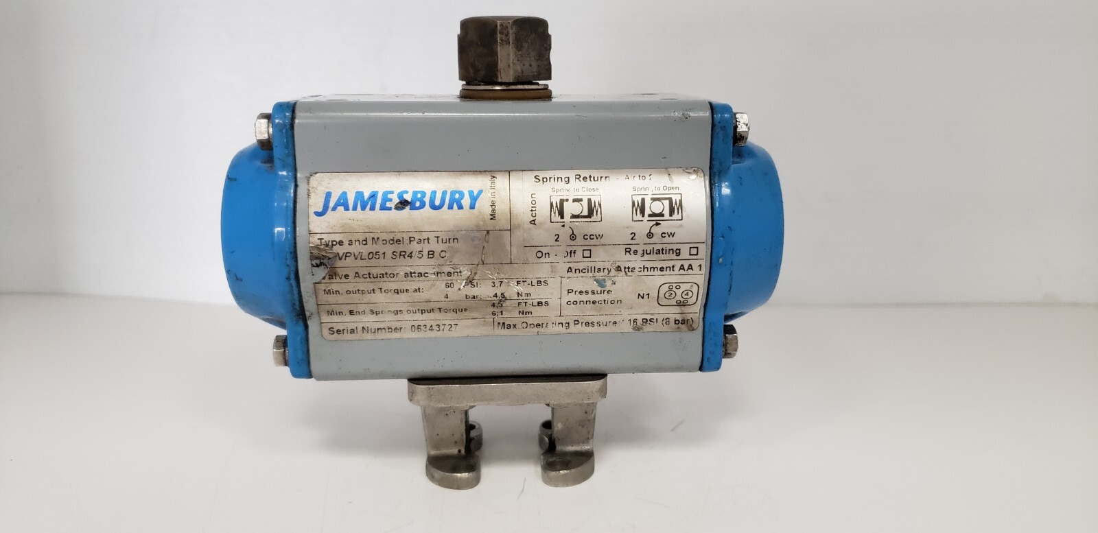JAMESBURY VPVL051 SR4/5 B C VALVE ACTUATOR ATTACHMENT, 60 PSI