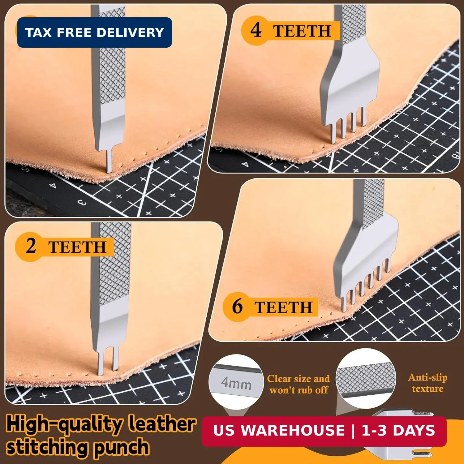 Leather Working Tools Kit Includes Cutting Knife, Edge Burnisher, 1/2/4/6 Stitch