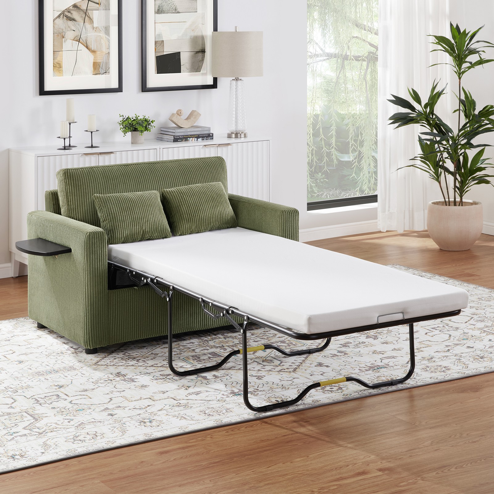 Twin Size Sofa Bed 47.2" Sleeper Sofa Loveseat Sofa with a Foldable Mattress,a