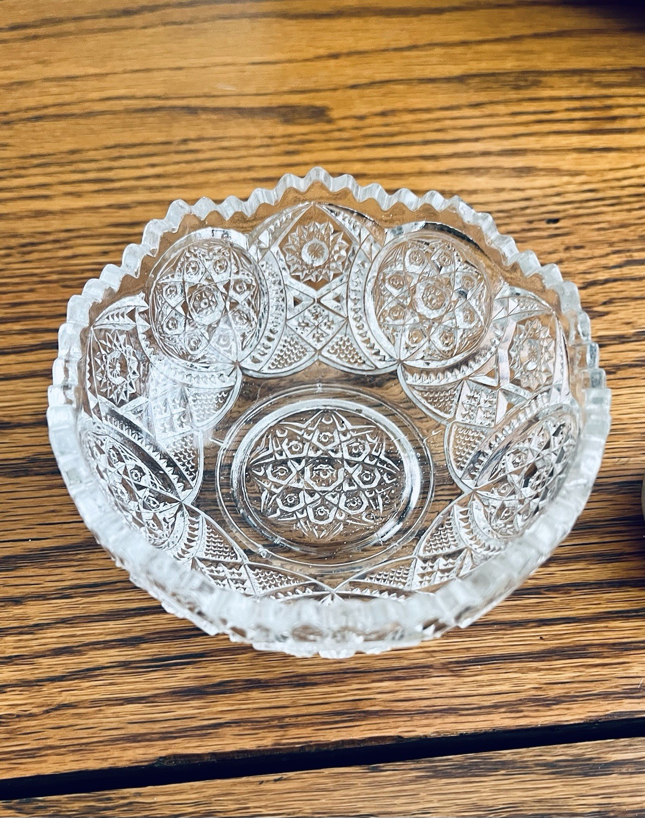 Early America Prescut Glass Candy Dish Sawtooth Edge MCM