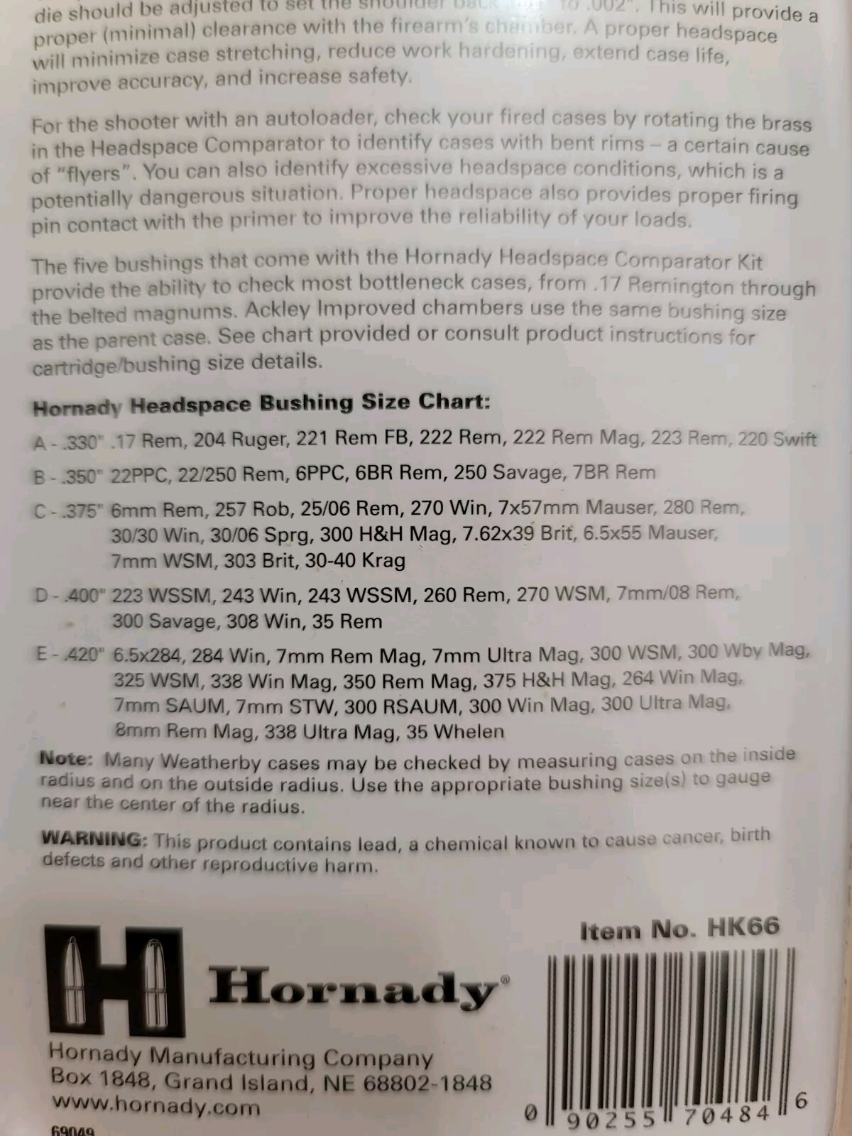 Hornady Lock N Load Headspace Kit, 5pc MPN HK66