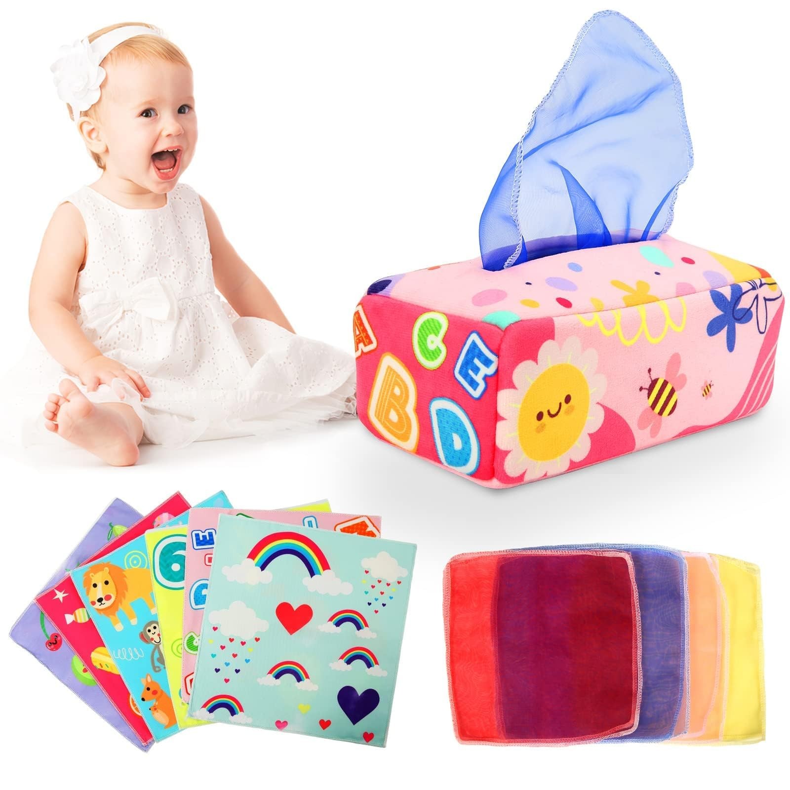 Montessori High Contrast Crinkle Tissue Box Sensory Toy Infant 6-12M Unisex Soft
