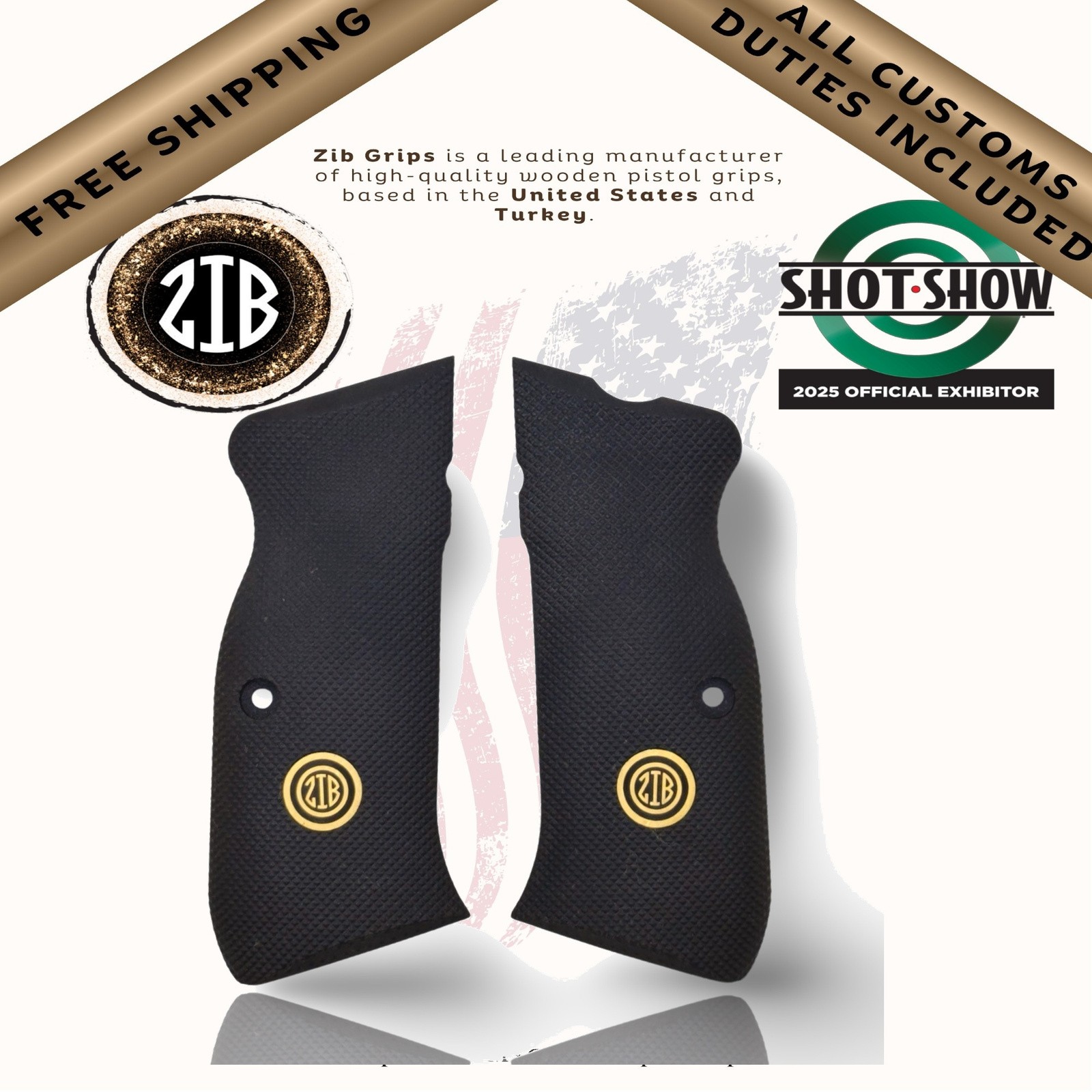 Zib Grips Polymer Series Pistol Grips for Sarsilmaz KILINC2000MEGA, Metal Logo