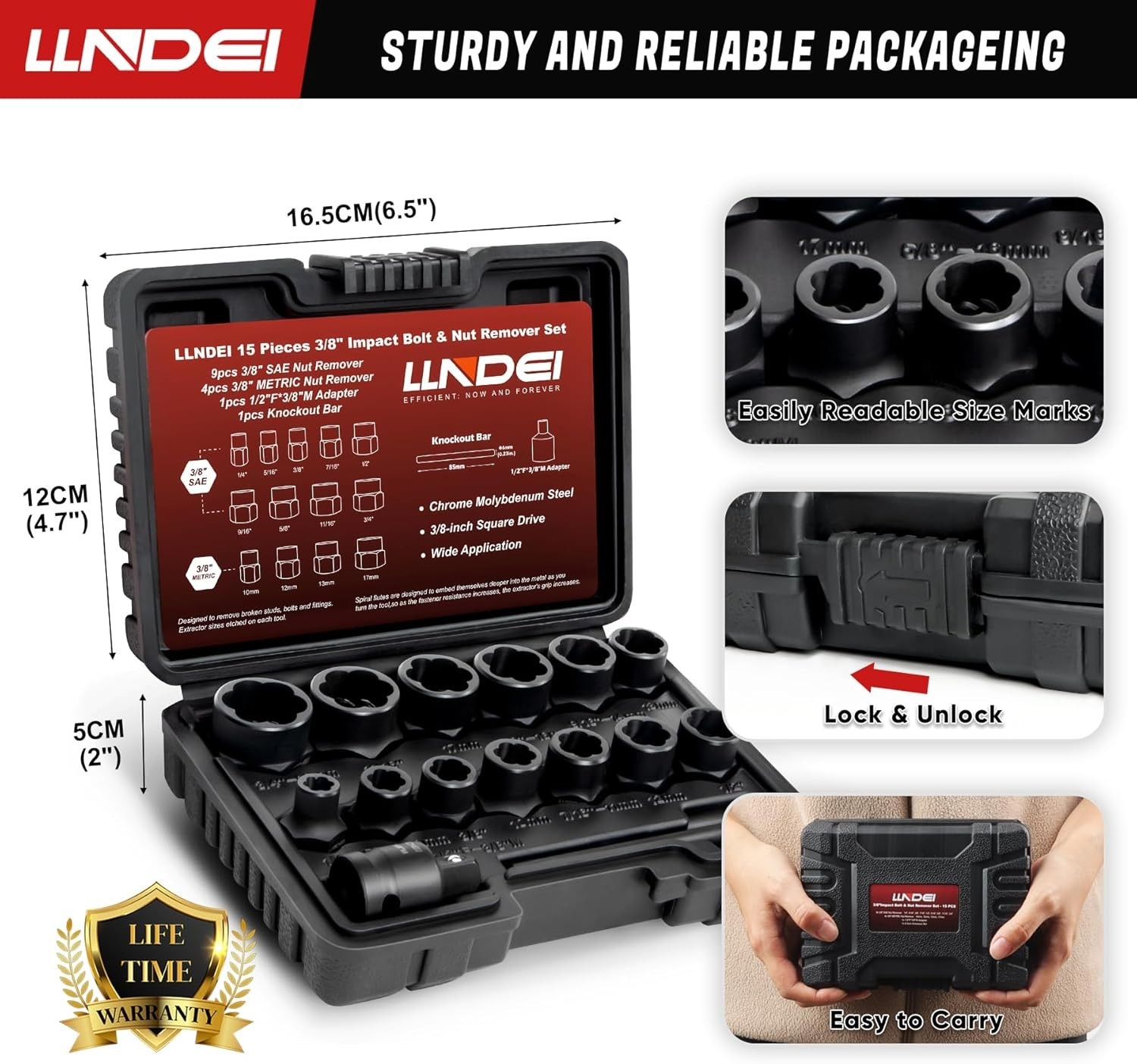 Bolt Extractor Set 16-Piece Stripped Bolt Extractor Socket Set with Storage Case