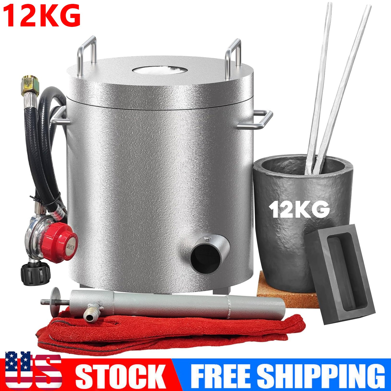 12KG Propane Melting Furnace Kit Foundry 2700°F Smelting for Metal Scrap Recycle