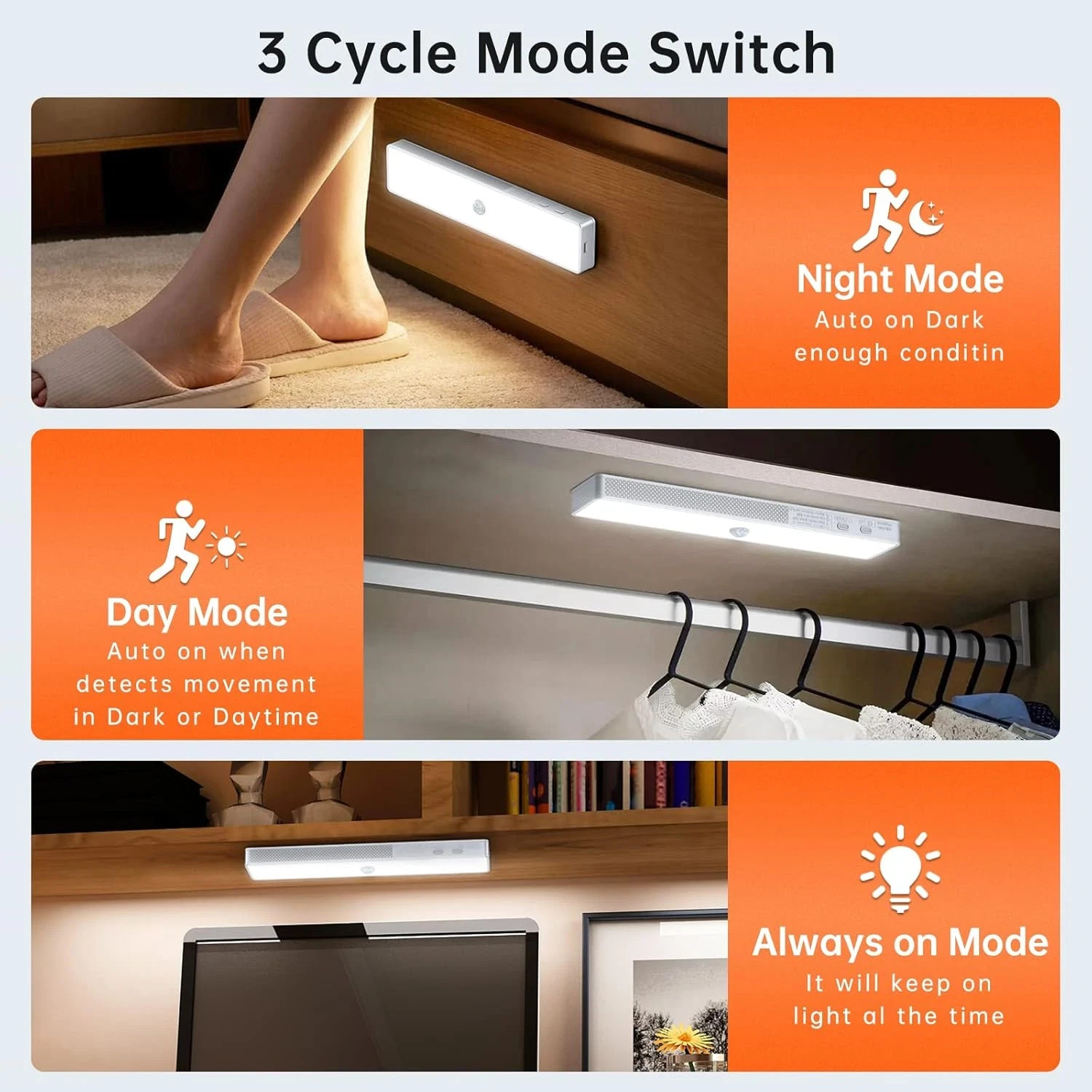 LED Closet Light with Charging Station, 4 Pcs Dimmer Rechargeable Motion Sensor