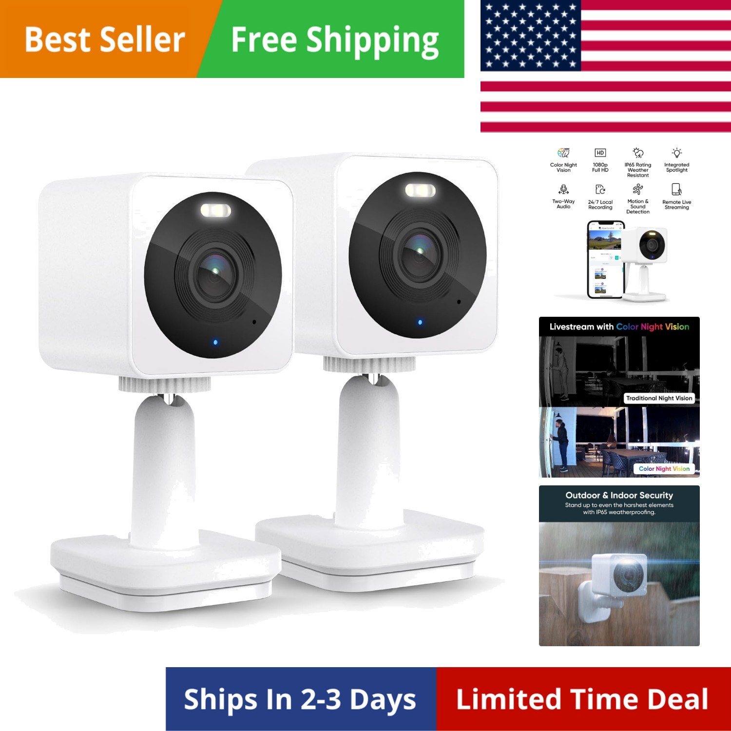 Cam OG Indoor/Outdoor 1080p Wi-Fi Smart Home Security Camera with Color Night...