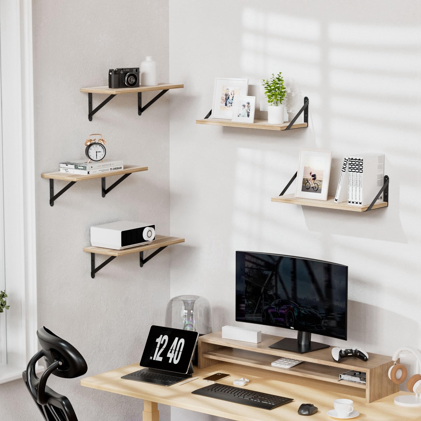 4x3 Shelf Brackets 6 Pack Wall Mount Includes Screws Anchors (Black)