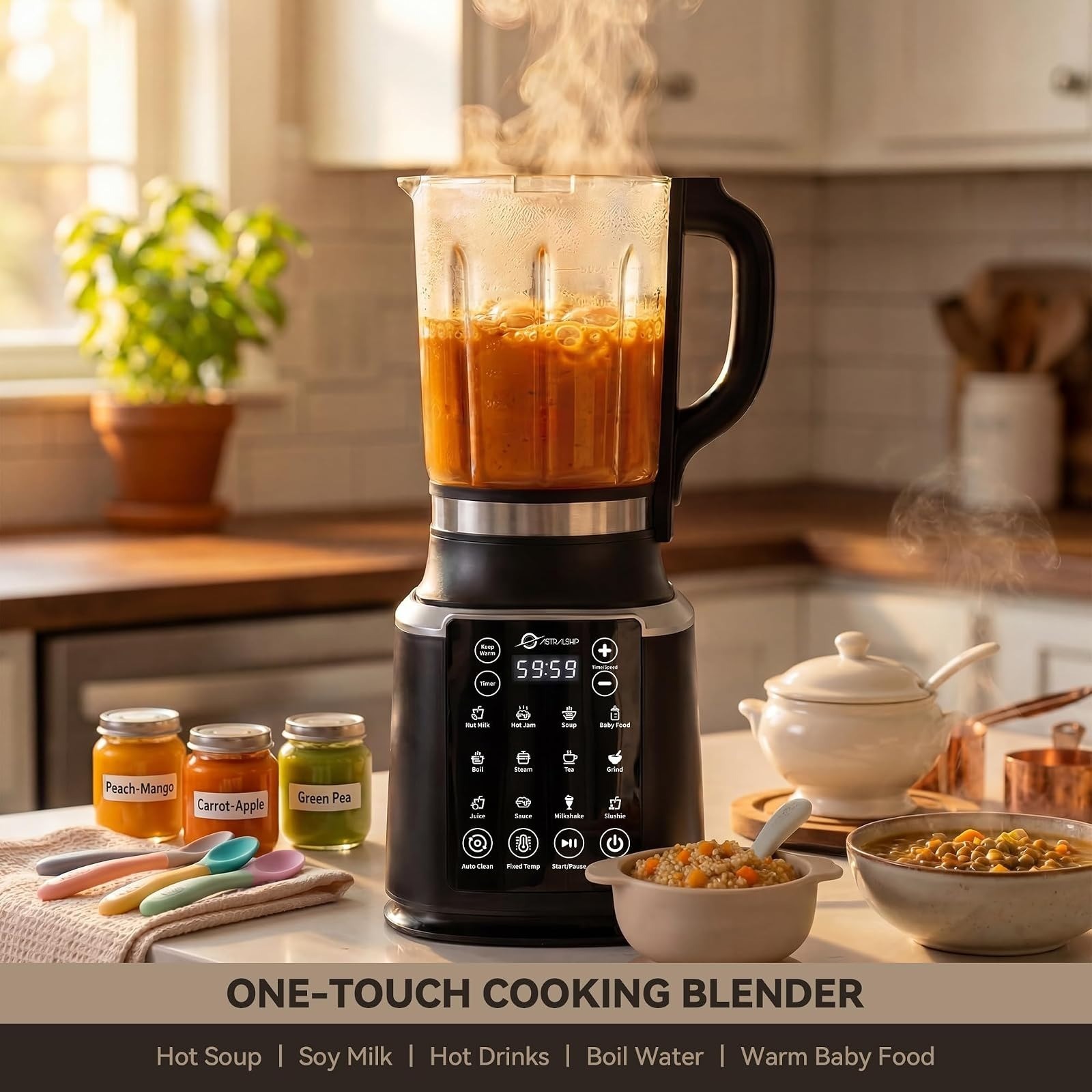 ASTRALSHIP 1500W Professional Blender for Smoothies, 9 Speeds, 14 Programs
