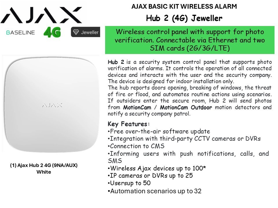 Ajax BASIC KIT HUB2 (4G) ETHERNET WIRELESS ALARM