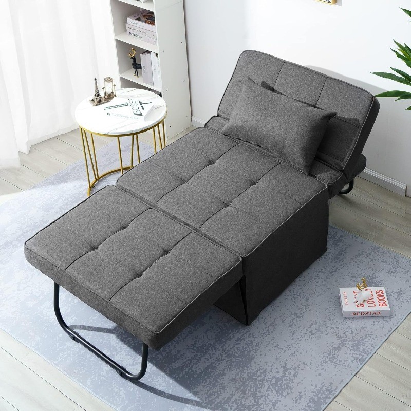 Set of 4 in 1 Multi-Function Folding Ottoman Breathable Linen Couch Sofa Bed