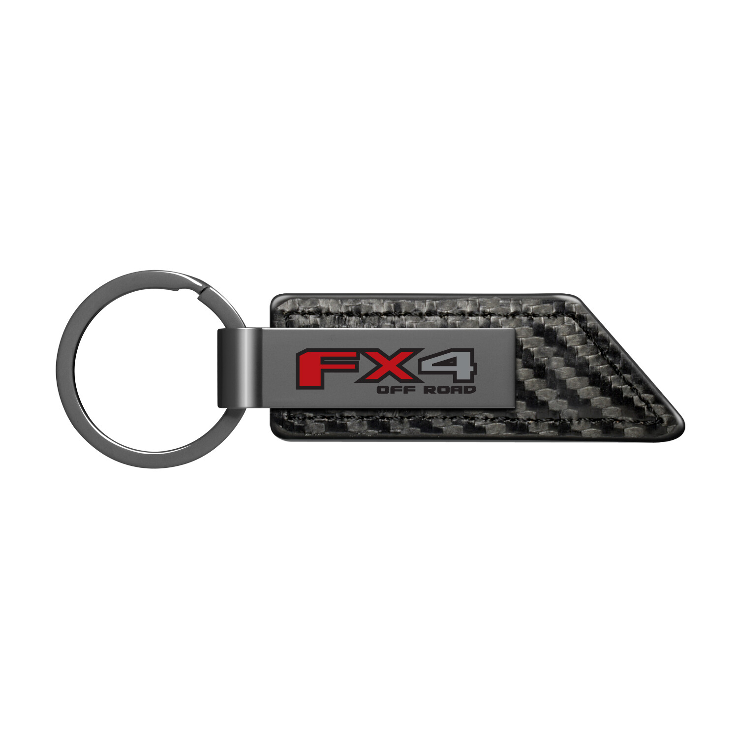 Ford FX4 Off Road Gunmetal Gray Metal & Carbon Fiber Texture Leather Key Chain