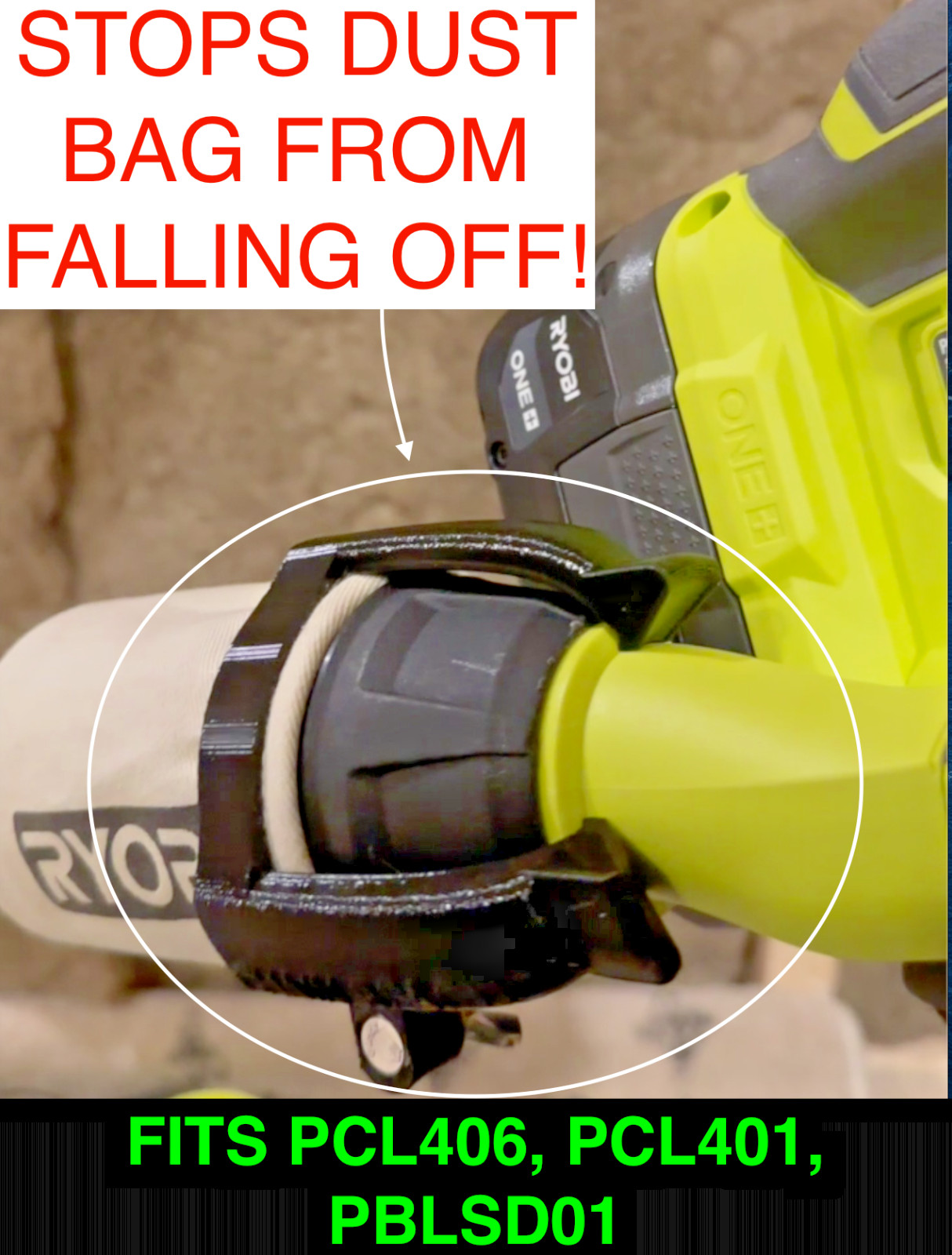 DUST LOCK Ryobi Sander Dust Bag Attachment For PCL406, PCL401, PBLSD01