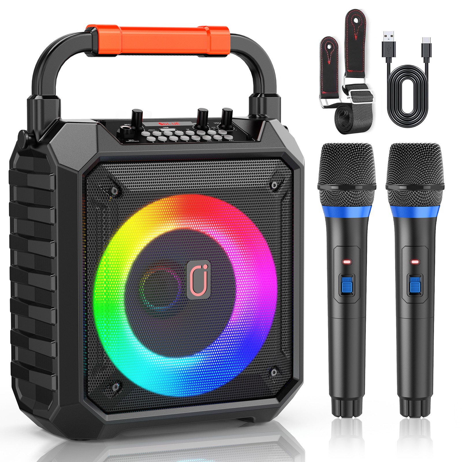JYX Karaoke Machine Speaker with 2 Microphones Music Playing For Party Camping