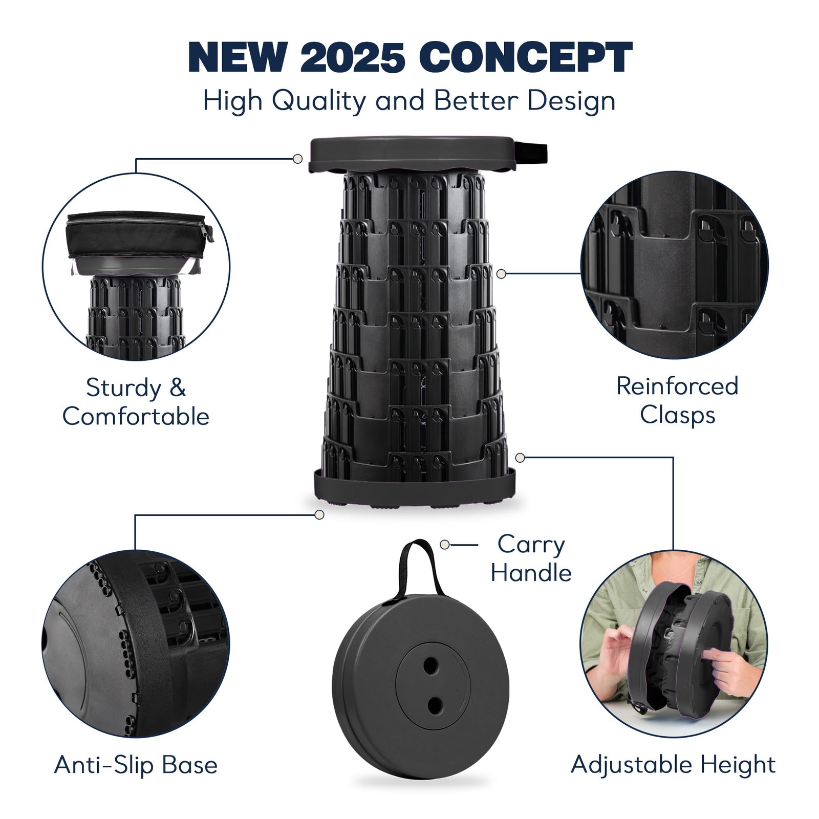 Upgraded Collapsible Stool With 3-in-1 Backpack, Cushion & Beverage Holder-