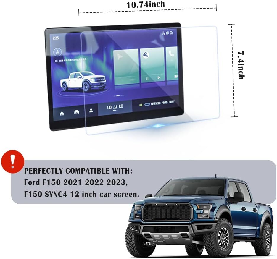 12 in HD Tempered Glass Screen Protecter Ford 2021-2023 F150 SYNC4 Interior