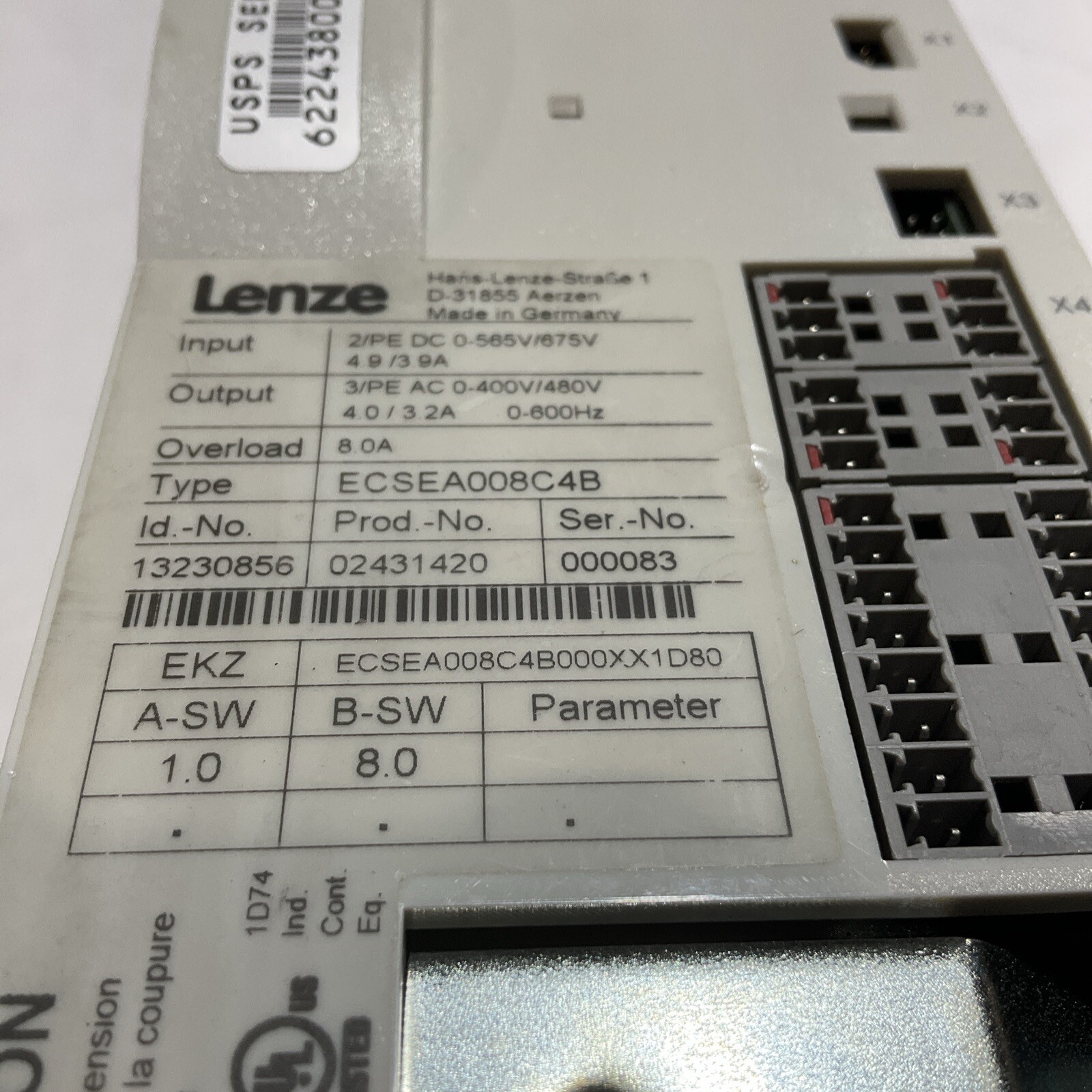 LENZE ECSEA008C4B VARIABLE FREQUENCY DRIVES U3S
