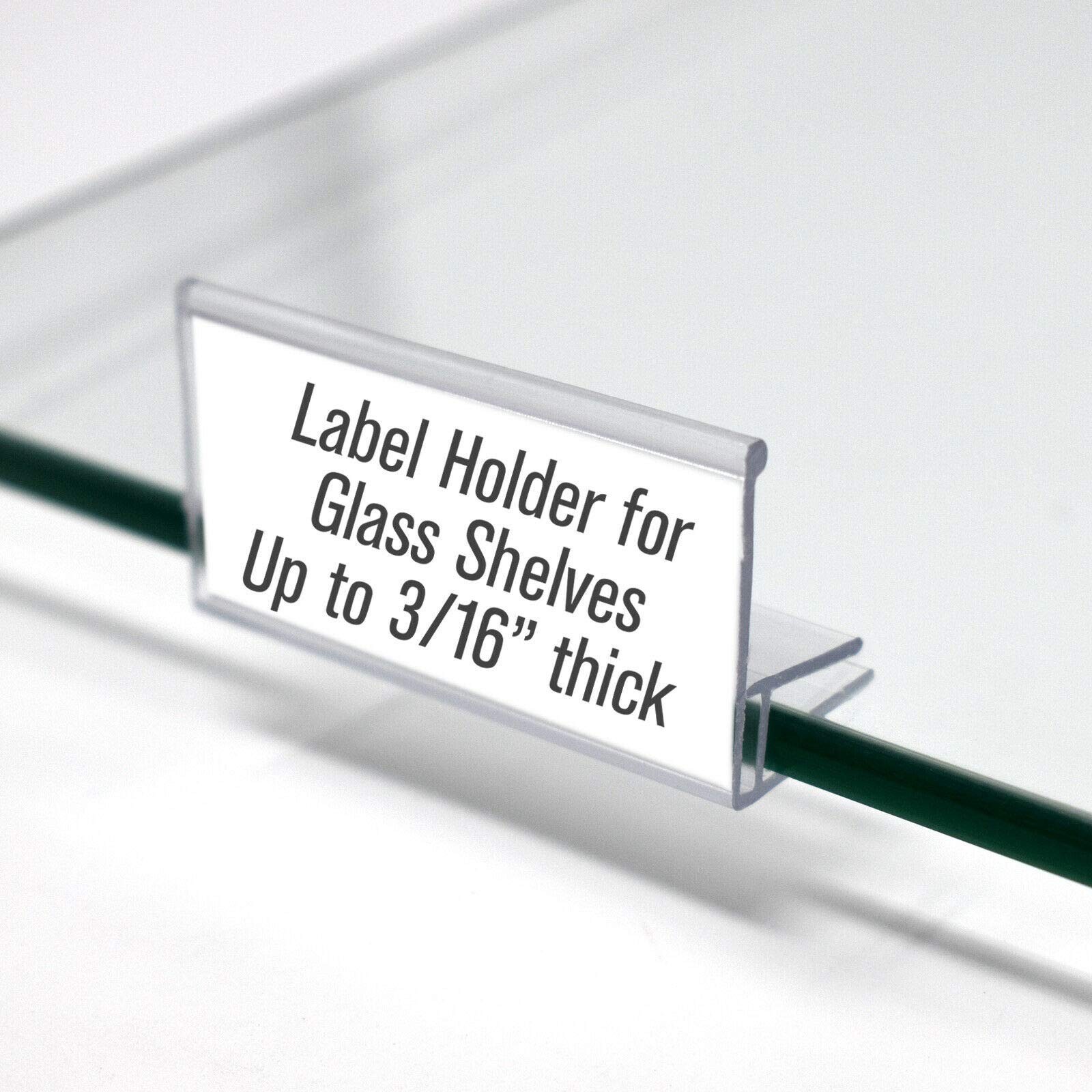 Glass Shelf Sign Holder, Clear Label Clip for Glass Shelving 3/16" Thick 2" L...