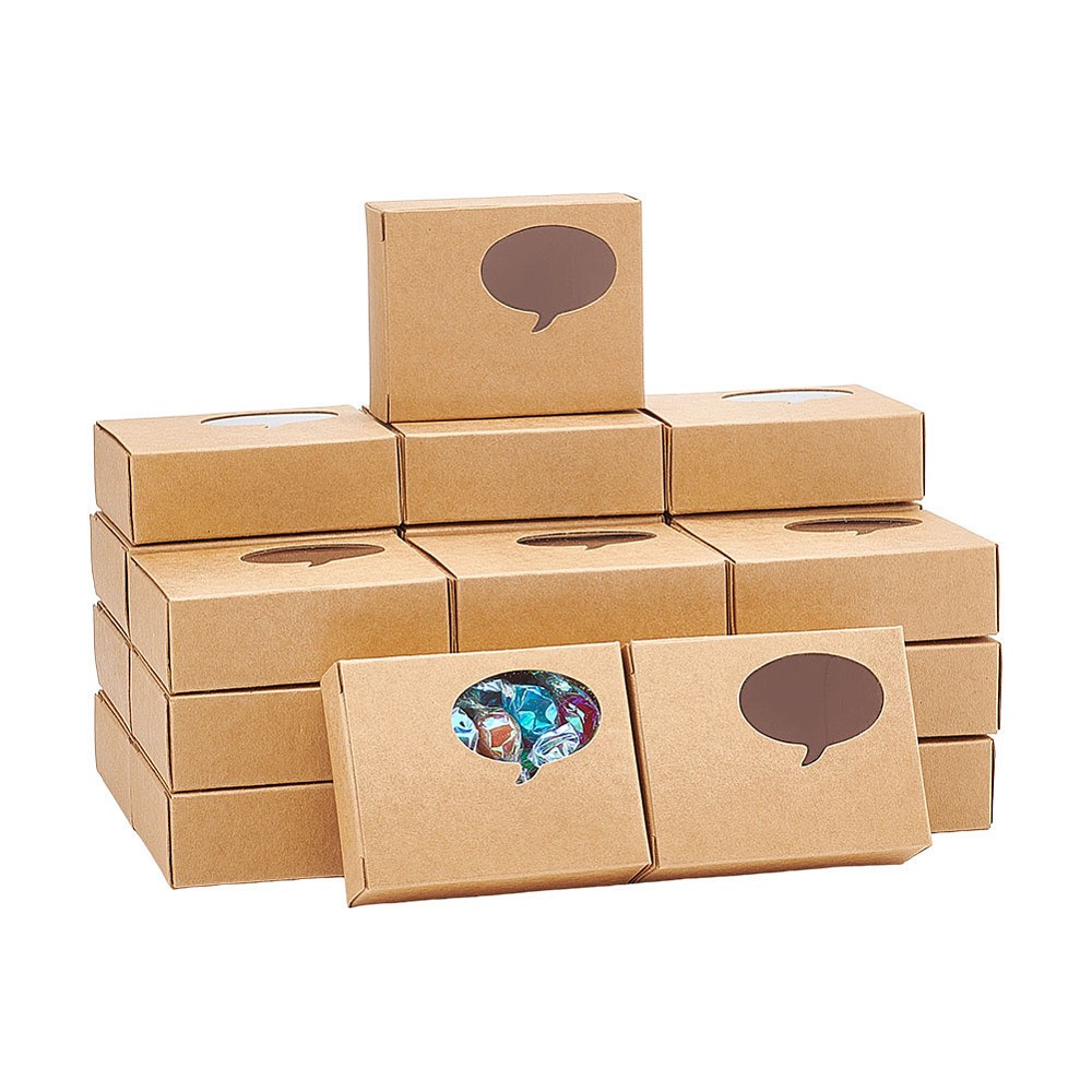 24pcs Kraft Paper Gift box Folding box with Window Rectangle Tan Dialog box