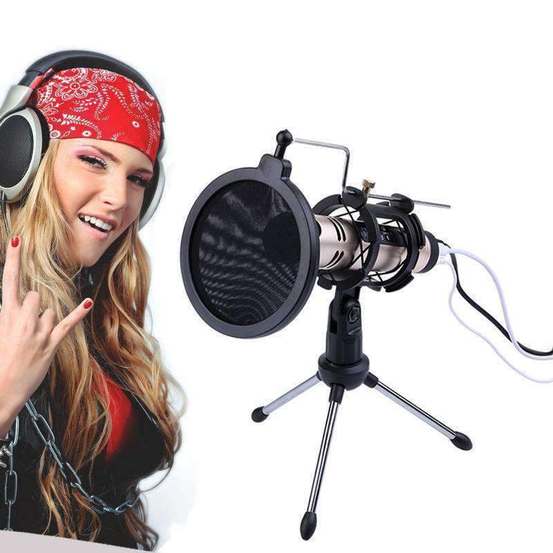 Microphone Pop Filter Holder Stick Desktop Tripod Stand Anti Spray Net Kit Set