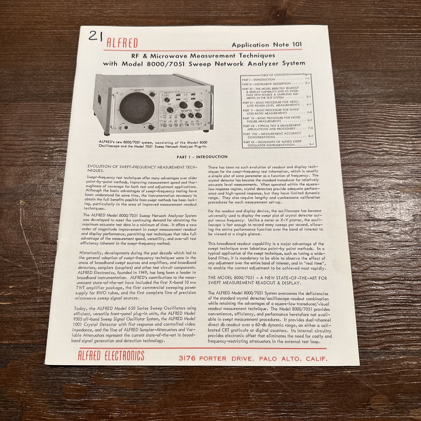 Alfred Electronics 8000/7051 Sweep Network Analyzer System Application Note 101