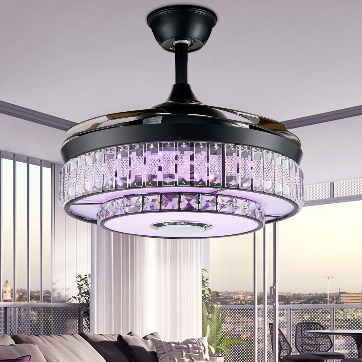 42" black frequency conversion colorful bluetooth remote control fan light