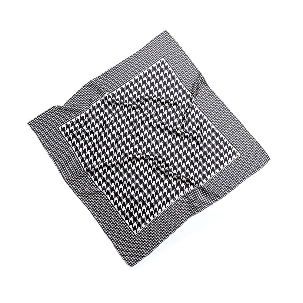 100% silk black and white houndstooth handmade women's large silk scarf-35"