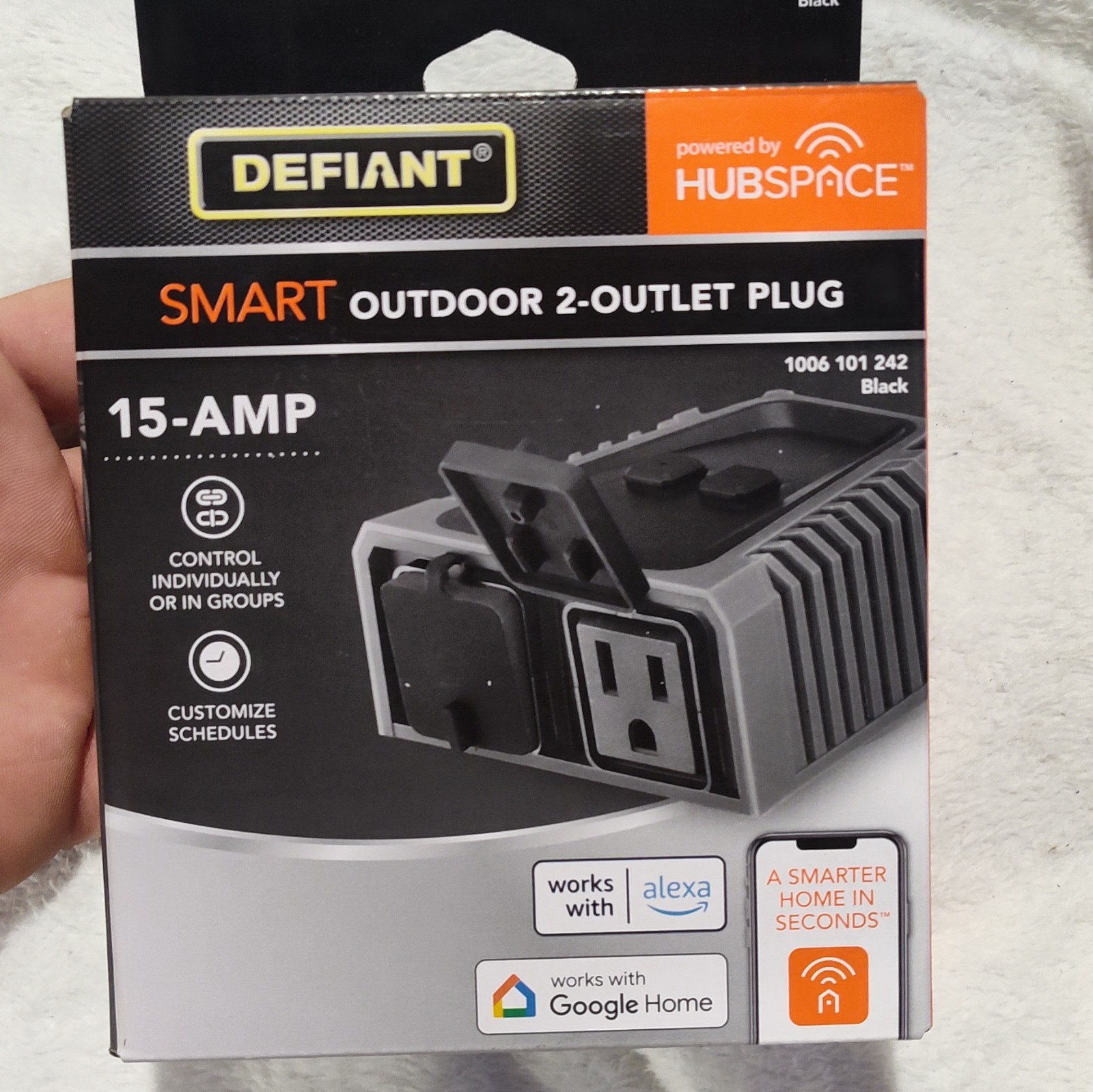 Defiant Hubspace Smart Outdoor 2-Outlet Plug 15A Wi-Fi/Bluetooth Alexa Black