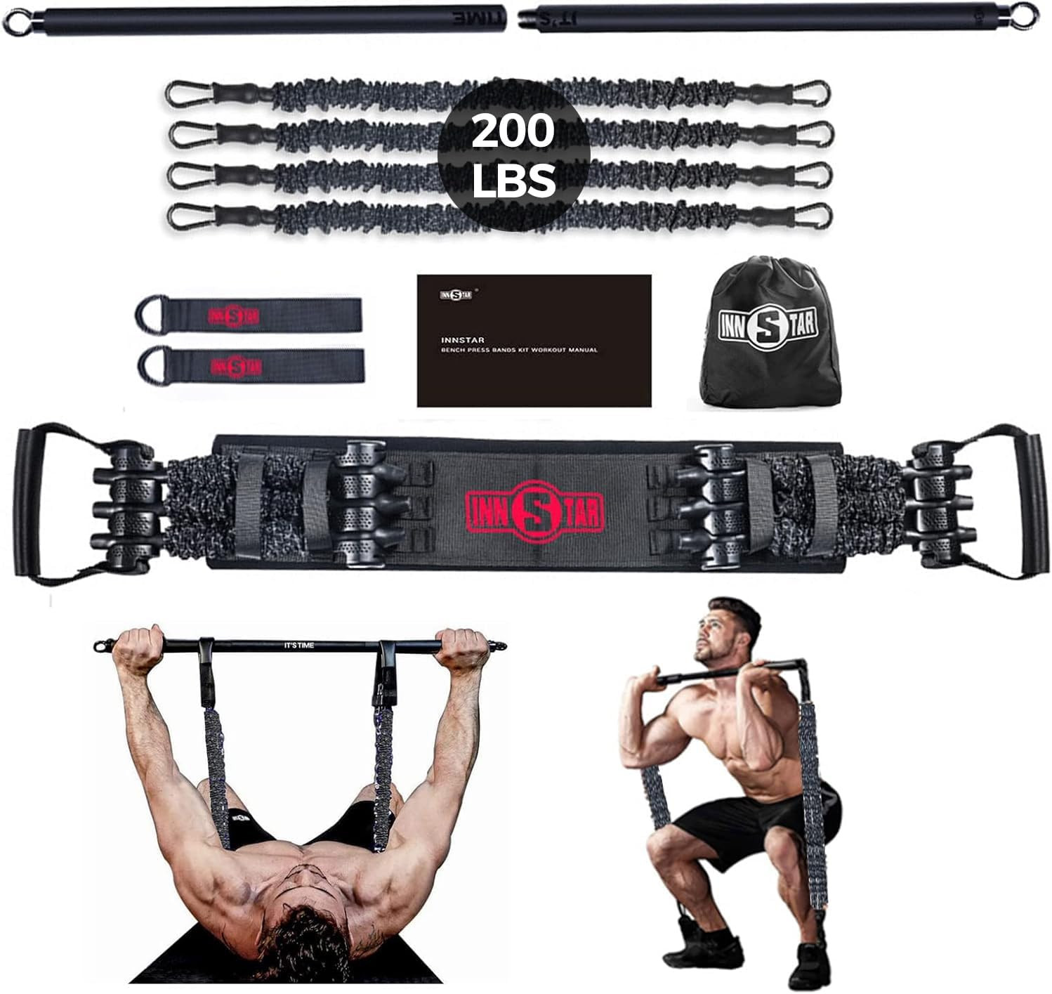 Portable Home Gym Set with Workout Bar, Bench Press Set, Squat Resistance Band,