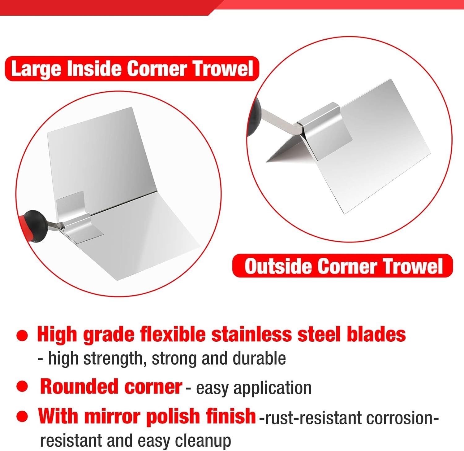 2 Piece Drywall Corner Tool Set, 5'' Outside Corner Knife & 3-1/2'' Inside Corn