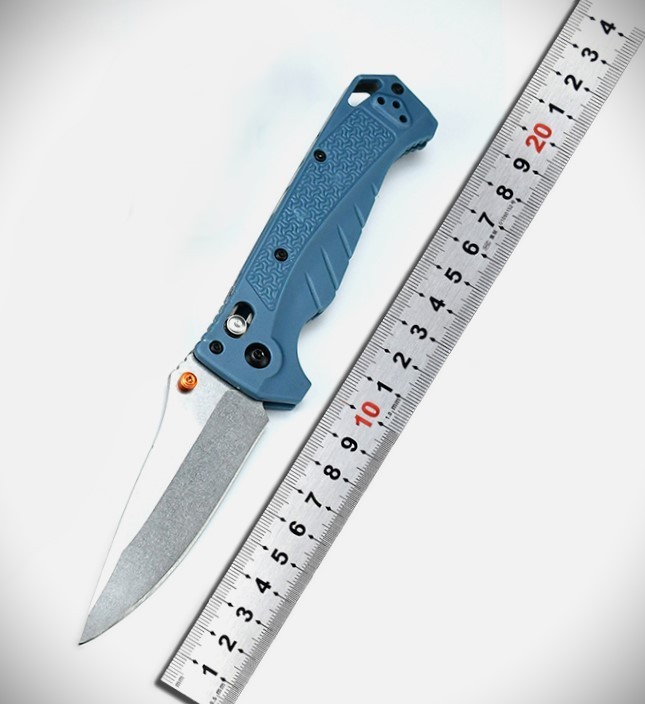 18060 CPM-MagnaCut Stonewashed Drop Point Blade, Depth Blue Grivory Handle