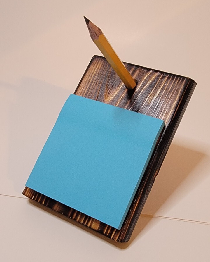 🔥 3 Handmade Wooden Sticky Note Holders – Charred Finish – Includes Pencils🔥