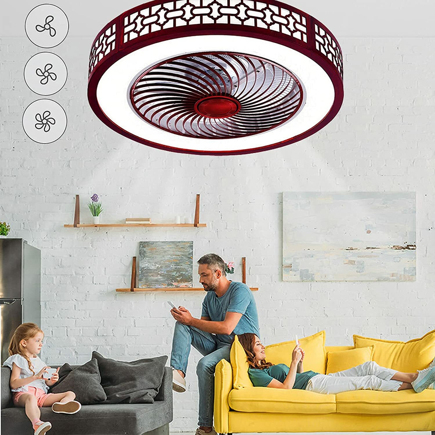 22in Red Ceiling Fan w/Light Remote Control 3-Color Lighting Modes 110V 64W NEW
