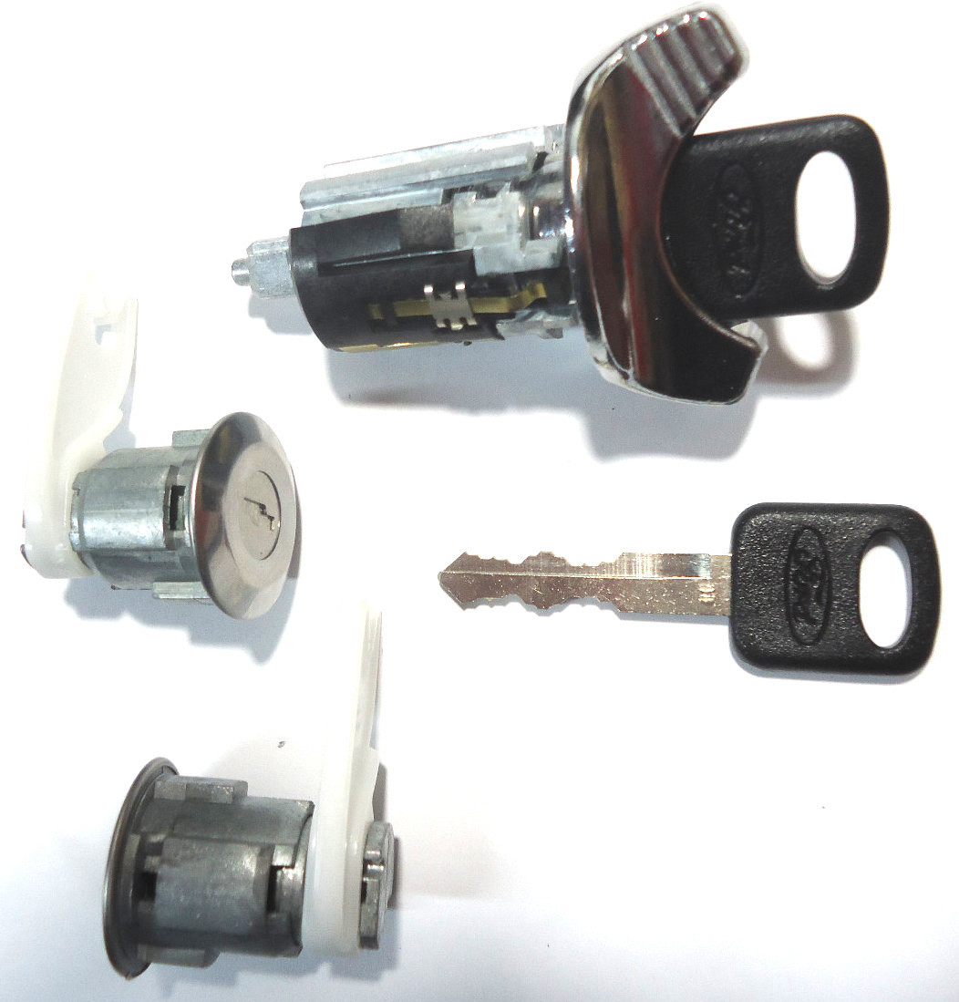 Ford Ignition Switch Lock Cylinder + Pair (2) Door Lock Cylinder W/2 Logo Keys